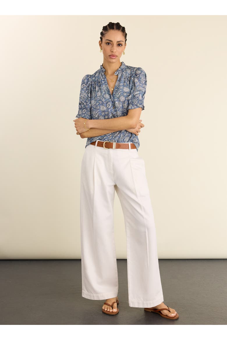 Nolan Ruffled Collar Printed Blouse, Alternate, color, Denim Woodblock Print