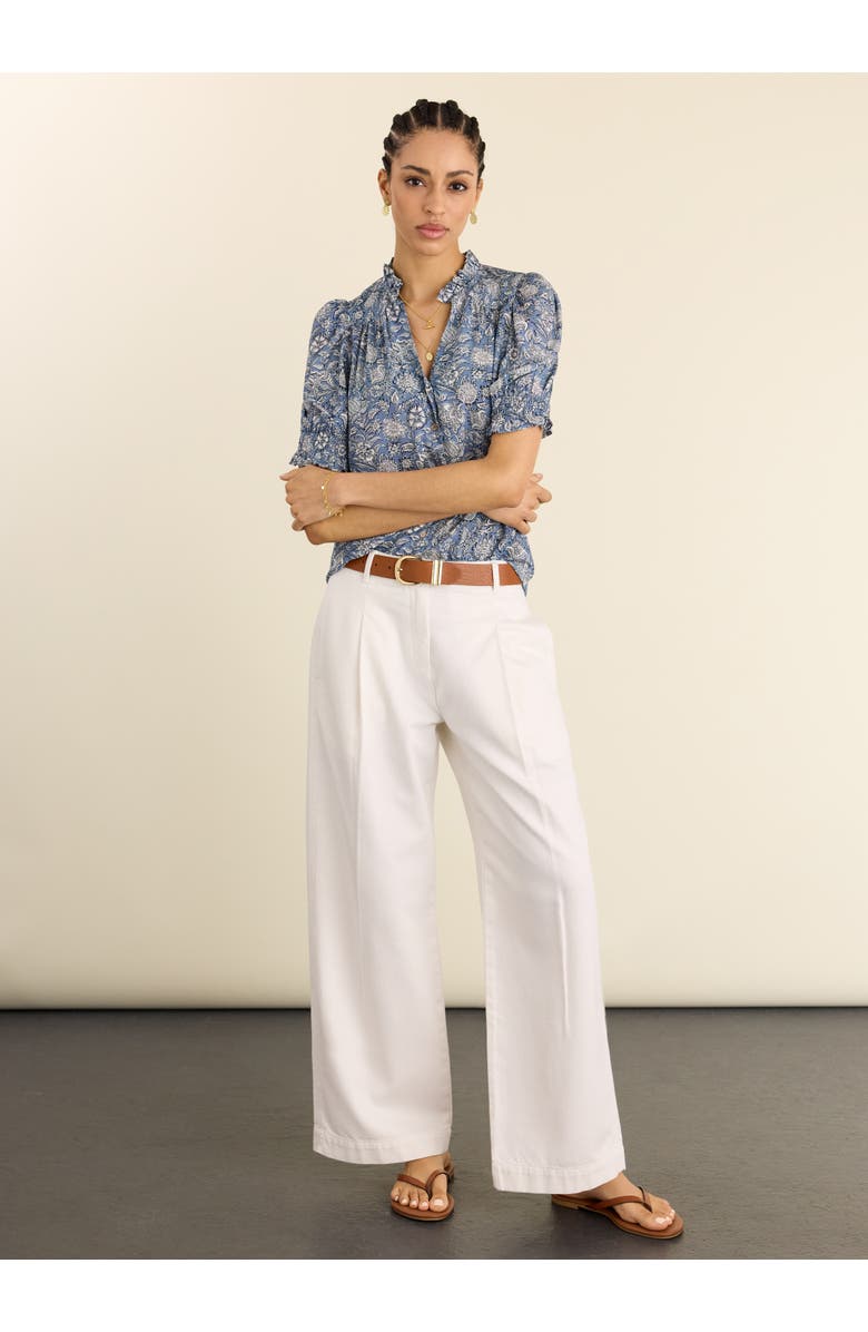 Baukjen Nolan Ruffled Collar Printed Blouse, Alternate, color, Denim Woodblock Print