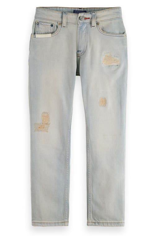 Scotch & Soda Kids' The Dean Rip & Repair Loose Tapered Jeans In Blue
