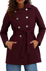 Kensie Hooded Double Breasted Soft Shell Jacket