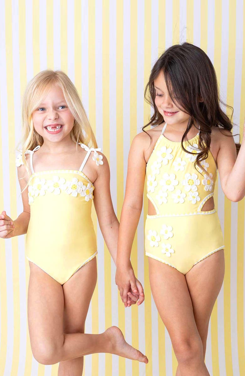 Shade Critters Kids' Embroidered Crochet Floral One-Piece Swimsuit, Alternate, color, Yellow