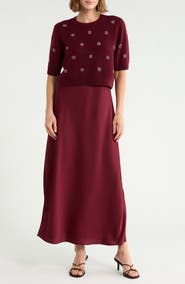 Halogen® Satin Maxi Slipdress & Short Sleeve Sweater Set