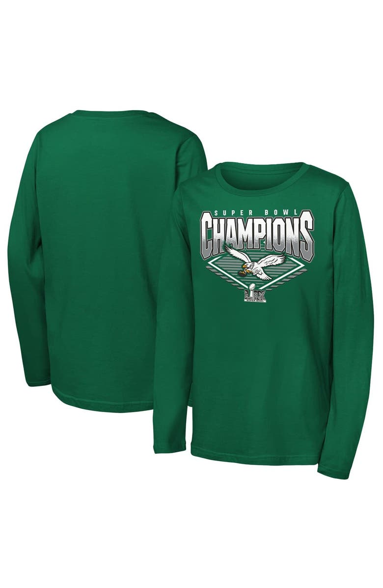 Outerstuff Youth Kelly Green Philadelphia Eagles Super Bowl LIX Champions Retro Diamond Long Sleeve T-Shirt, Alternate, color, 
