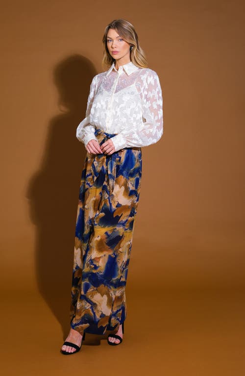 Flying Tomato Floral Jacquard Long Sleeve Button-up Shirt In White