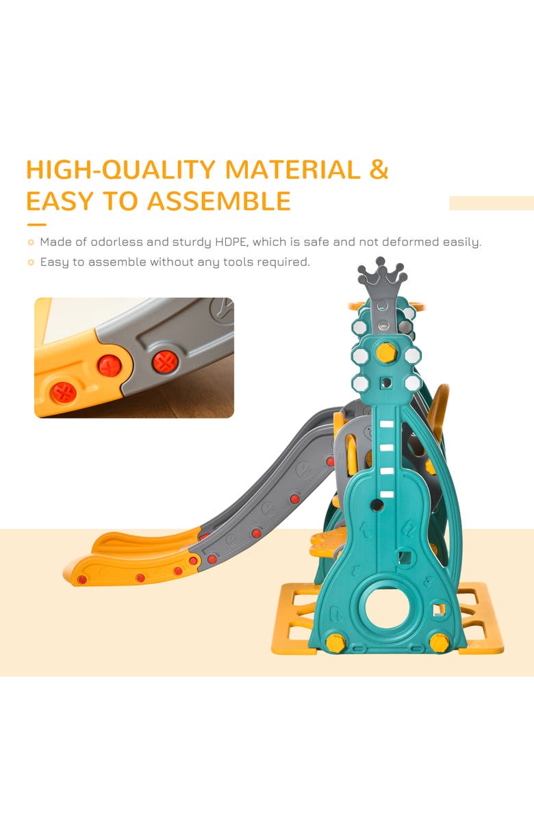 Qaba 4 in 1 Toddler Swing and Slide Set, with Basketball Hoop and Adjustable Seat, Alternate, color, Multi-Colored