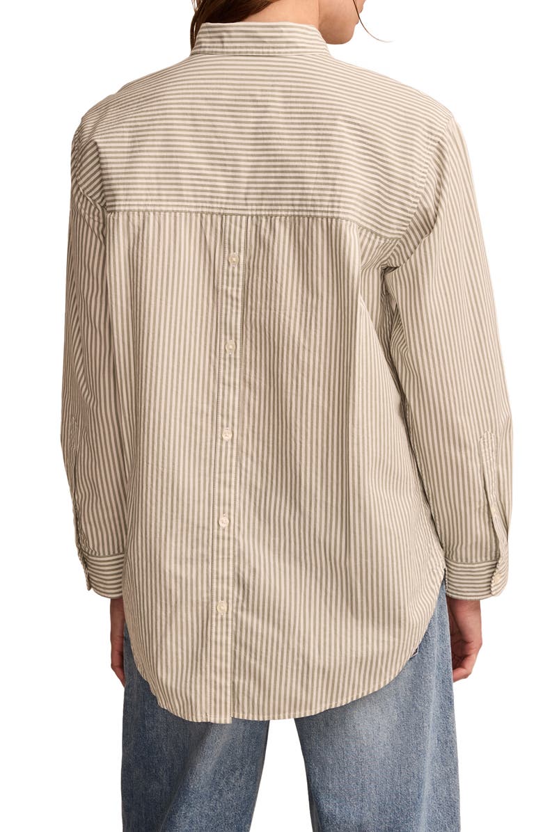 Lucky Brand Stripe Oversize Button Back Cotton Button-Up Shirt, Alternate, color, Green Stripe