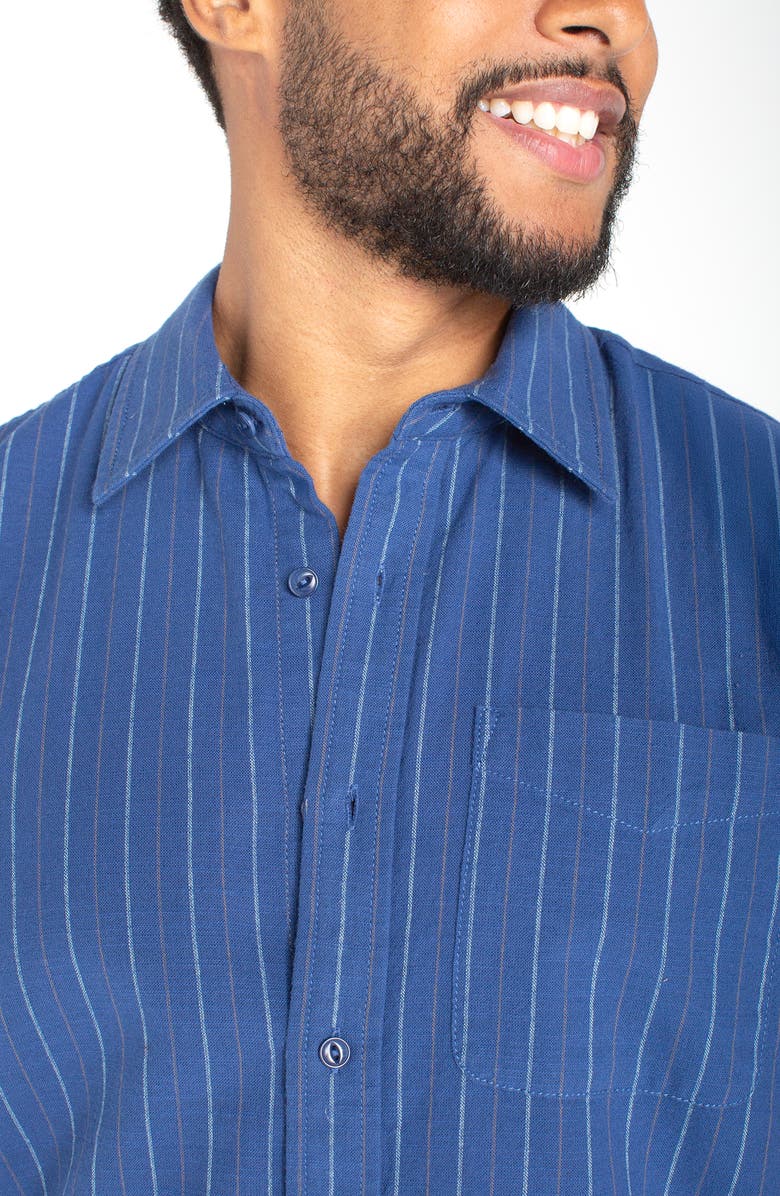 Liverpool Los Angeles Pinstripe Short Sleeve Cotton Button-Up Shirt, Alternate, color, 