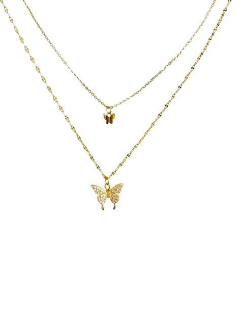 Fluttering Elegance Gold Butterfly Two Layer Necklace