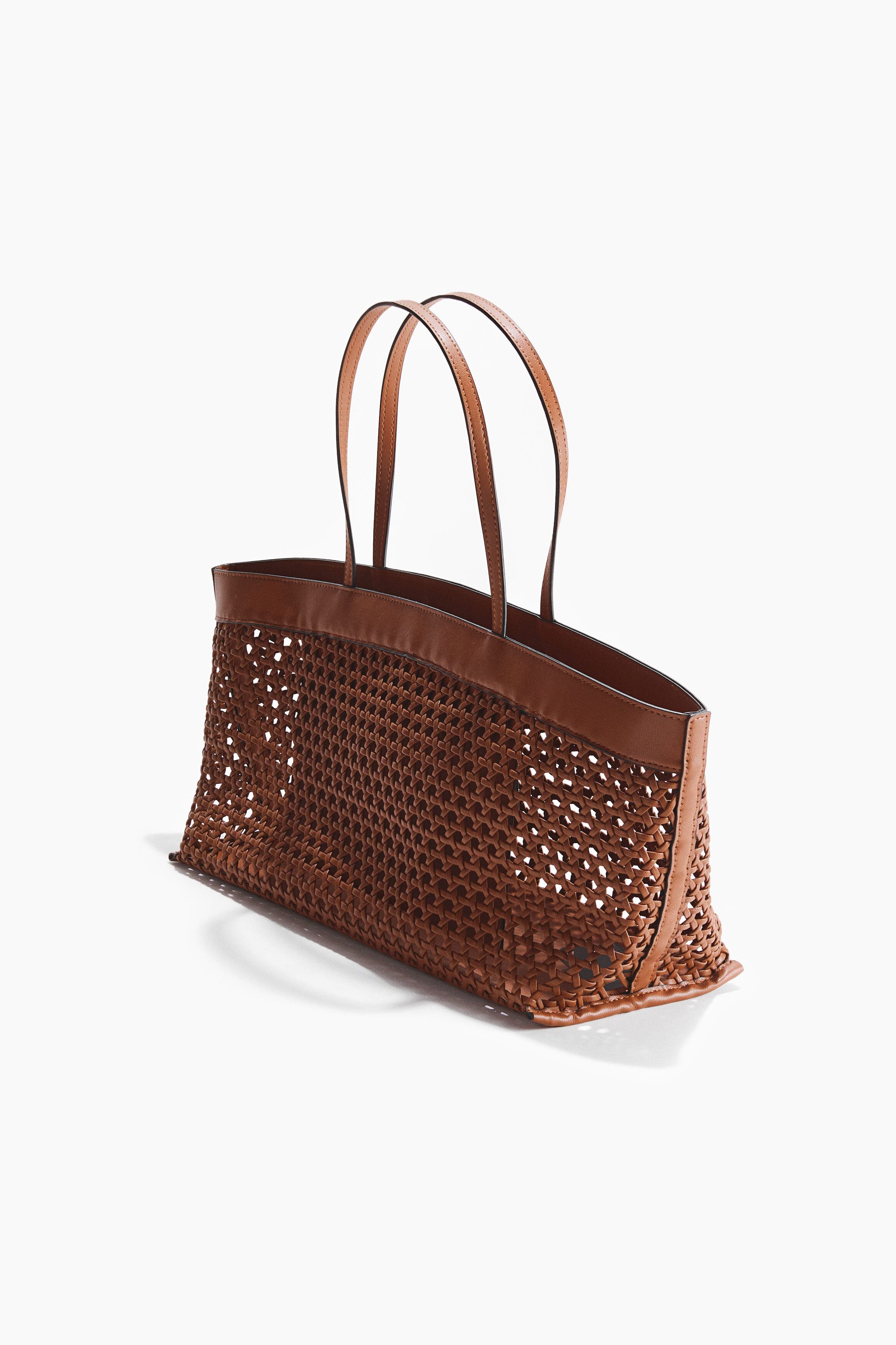 H&M Lattice-weave Shopper, Alternate, color, Brown