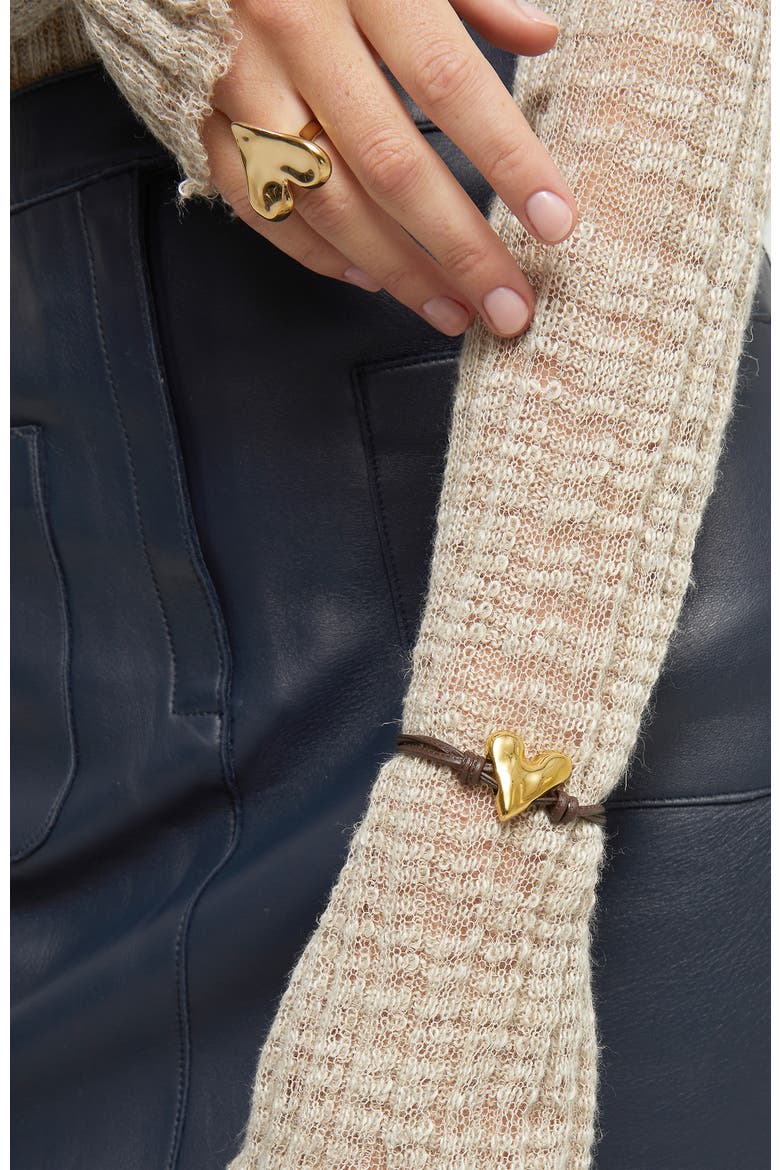Brown Leather Strap With 18K Gold-Plated Heart Detail, Alternate, color, Gold