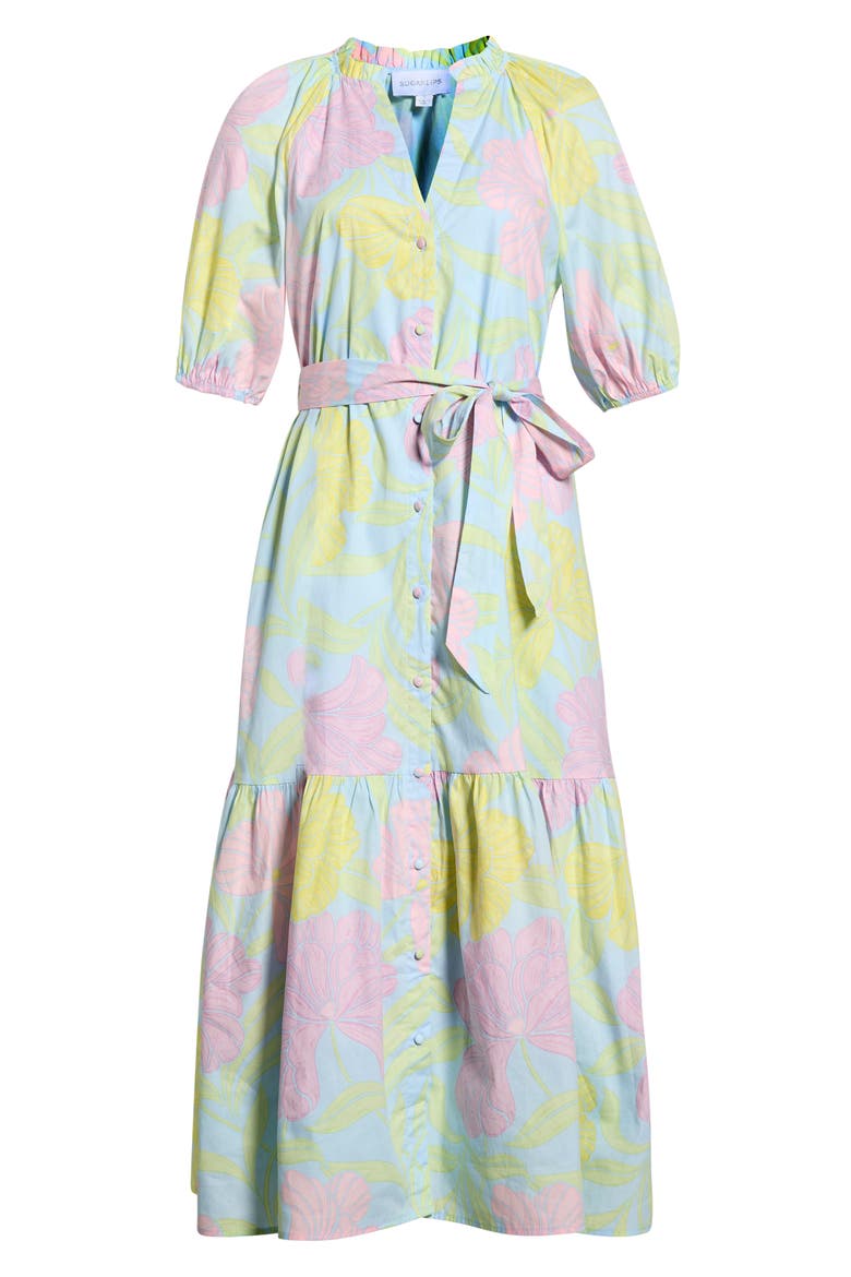 Brisa Floral Wynette Tiered Midi Dress, Alternate, color, LIGHT-BLUE-PINK