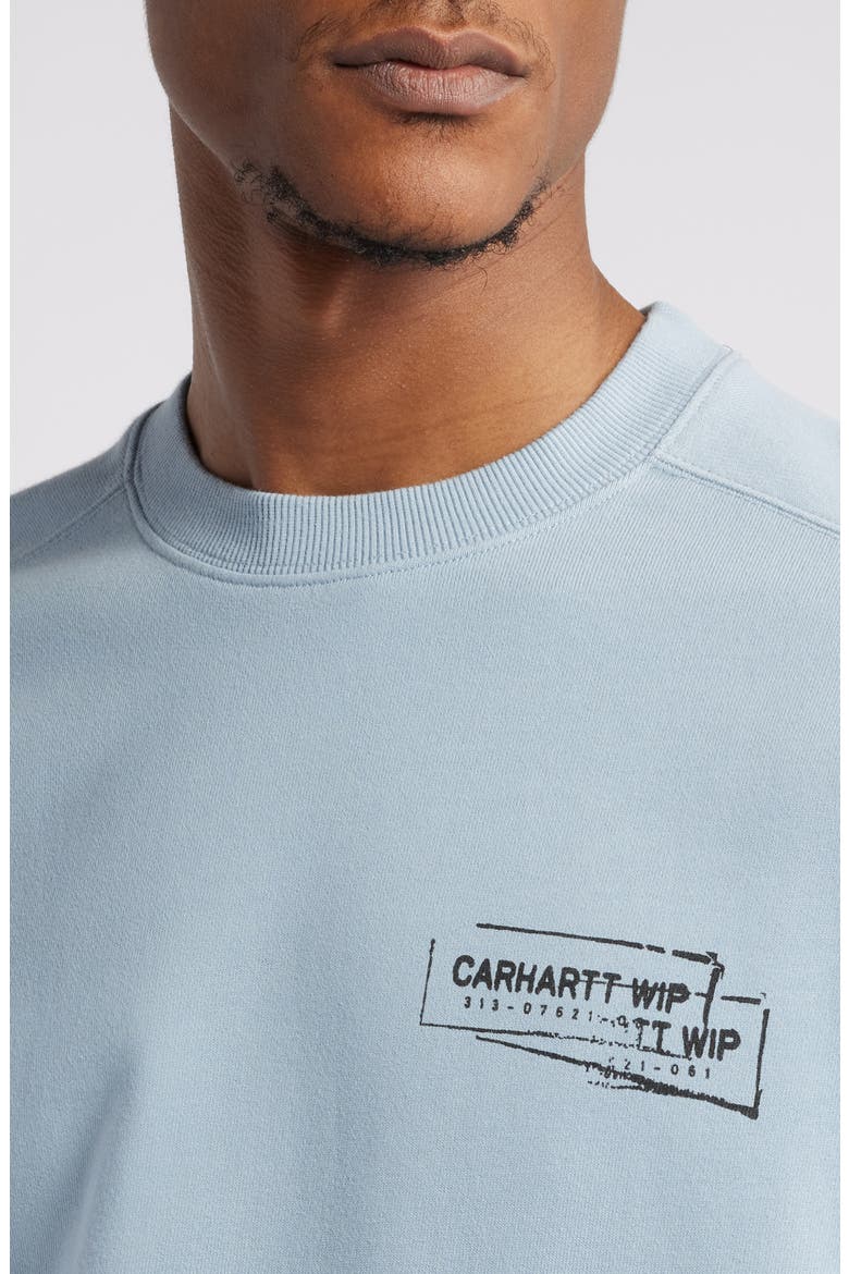 Stamp Loose Fit Graphic Sweatshirt, Alternate, color, MISTY SKY / BLACK