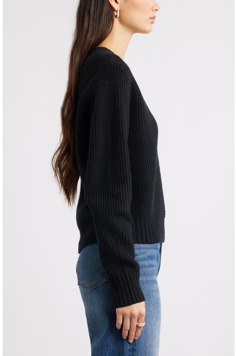 Rib V-Neck Sweater, Alternate, color, BLACK