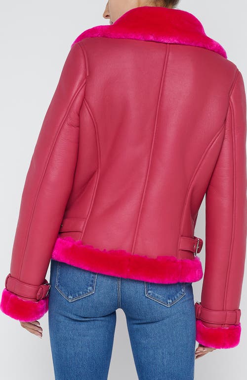 L'agence Niri Genuine Shearling Moto Jacket In Pink