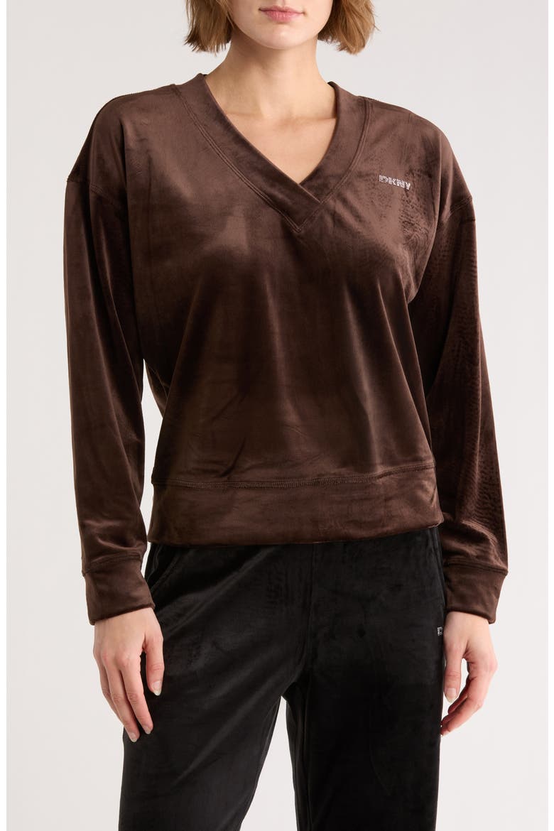 Mini Rhinestone Logo Velour Pullover, Main, color, ESPRESSO