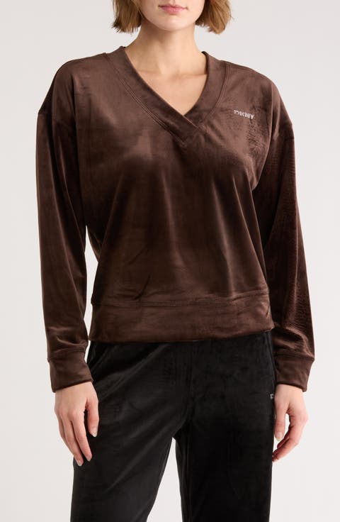 Mini Rhinestone Logo Velour Pullover