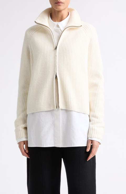 Sadie Cashmere Shaker Stitch Zip Cardigan
