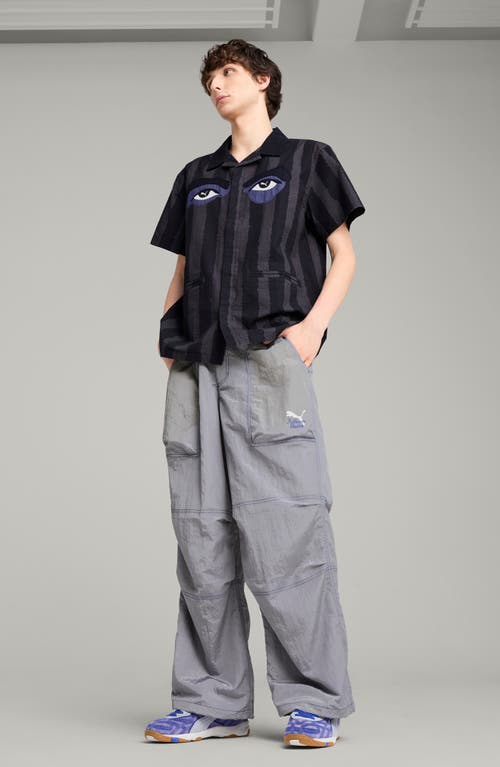 Puma X Kidsuper Stripe Cotton Seersucker Camp Shirt In New Navy