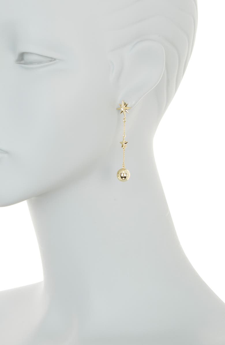 Covet Mismatched Moon & Star Linear Ball Drop Earrings, Alternate, color, Gold