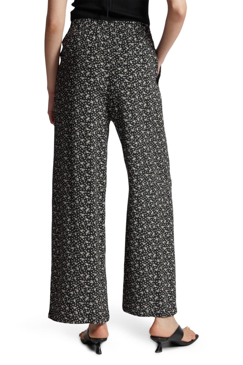 Floral Print Wide Leg Pants, Alternate, color, BLACK