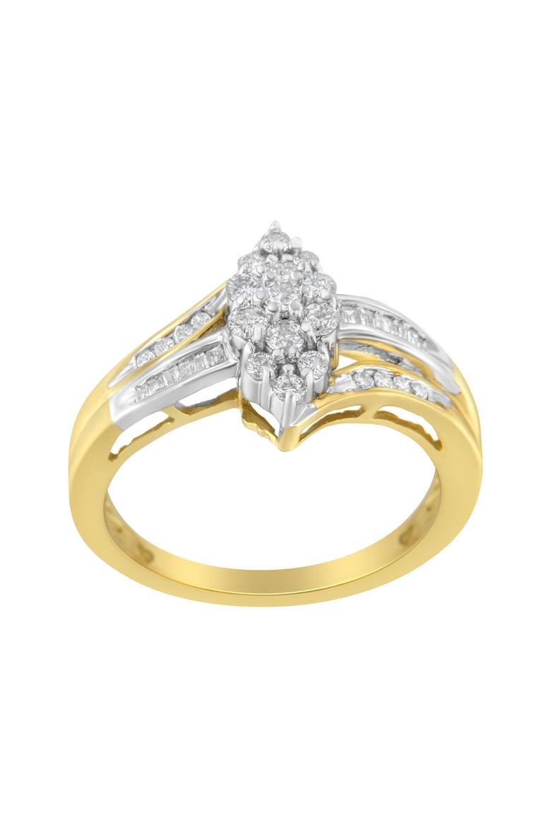 10K Gold 1/2Ctw Diamond Marquise Shaped Cluster Split Shank Ring, Alternate, color, Yellow Gold