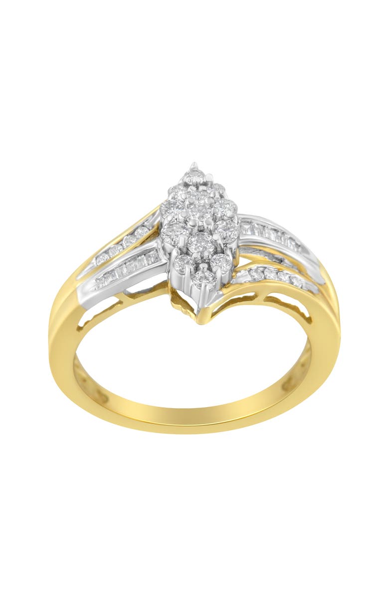 Haus of Brilliance 10K Gold 1/2Ctw Diamond Marquise Shaped Cluster Split Shank Ring, Alternate, color, Yellow Gold