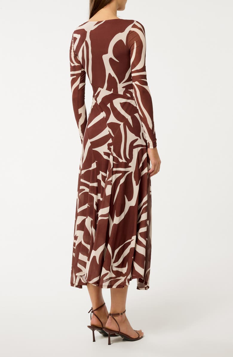 Ever New Tanny Long Sleeve Asymmetric Hem Mesh Midi Dress, Alternate, color, Dark Drew Abstract