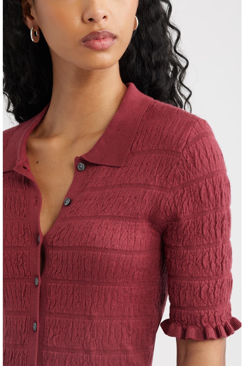 Textured Short Sleeve Cardigan, Alternate, color, RED RUBY