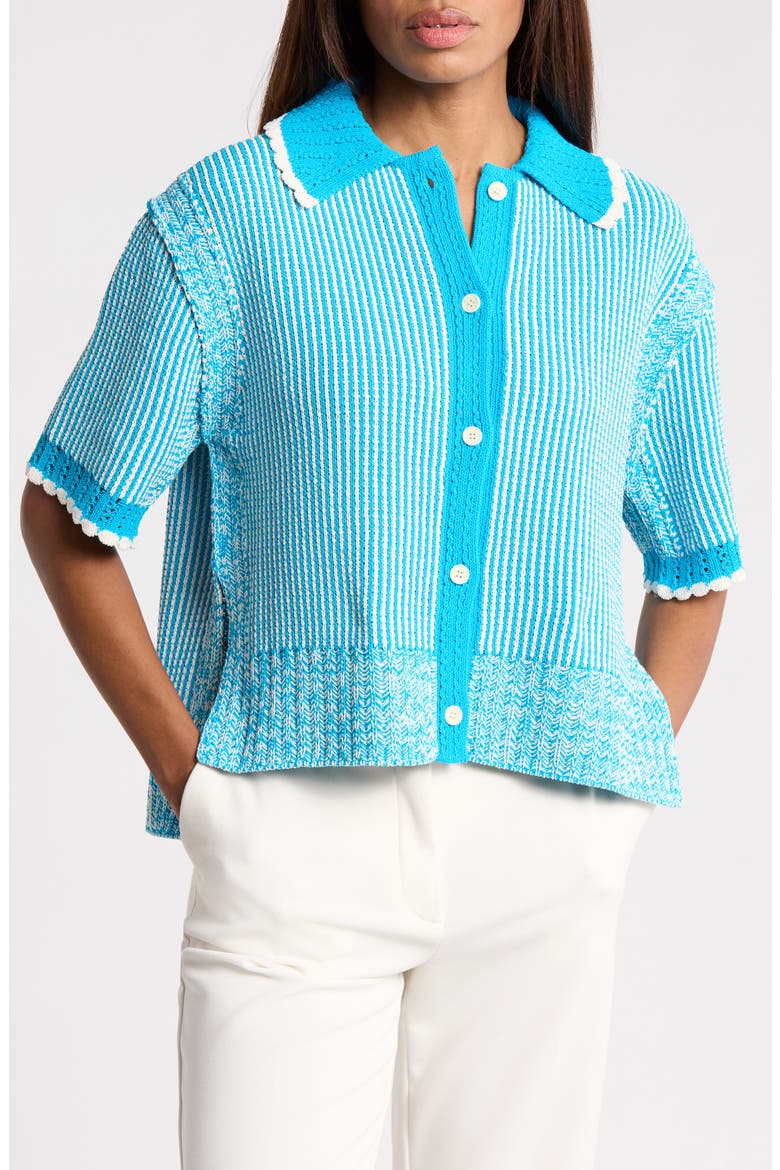 Textured Short Sleeve Polo, Main, color, OCEAN-WHITE