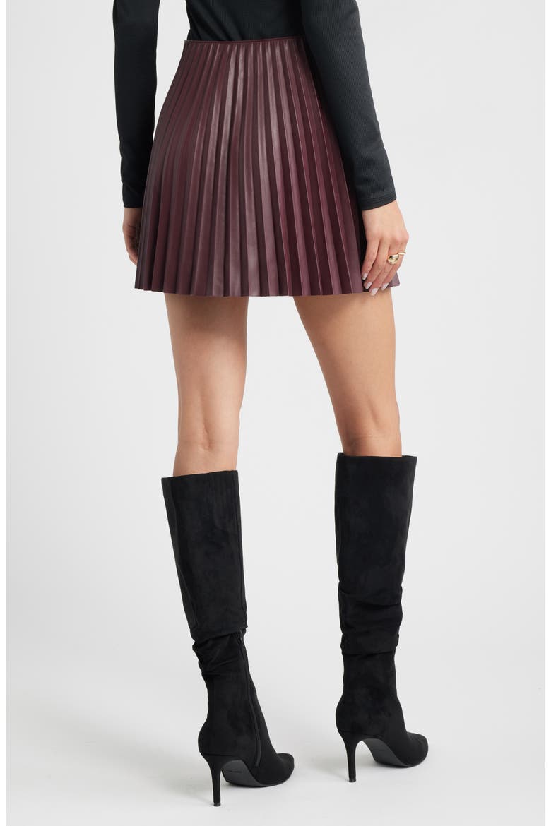 Pleated Faux Leather Miniskirt, Alternate, color, BURGUNDY FUDGE
