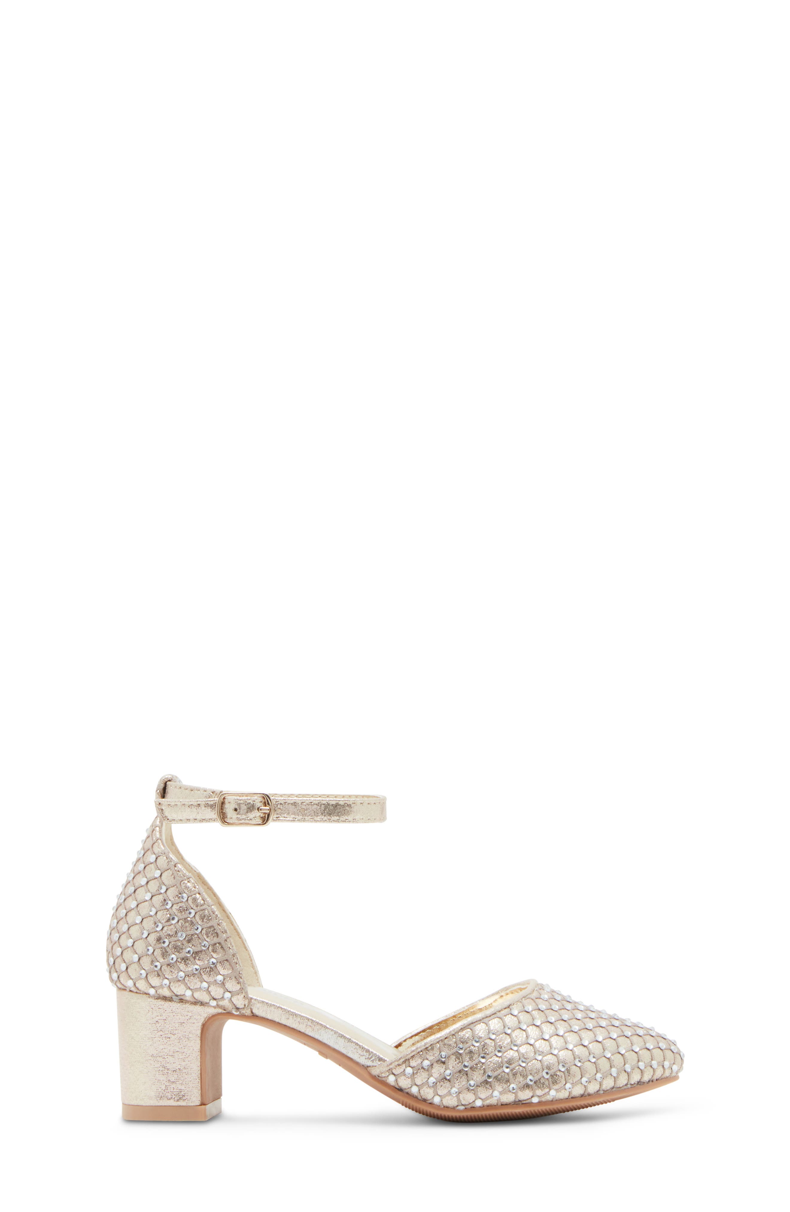 Steve Madden Prettyy Ankle Strap Block Heel Pump, Alternate, color, Gold Mesh