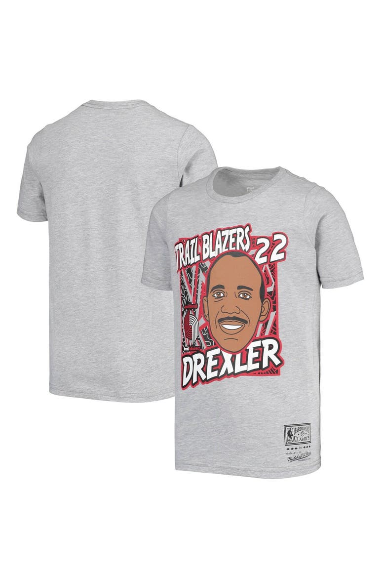 Youth Mitchell & Ness Clyde Drexler Gray Portland Trail Blazers Hardwood Classics King of the Court Player T-Shirt, Main, color, Gray