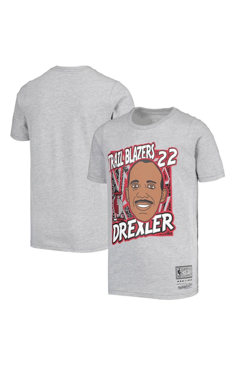 Mitchell & Ness Youth Mitchell & Ness Clyde Drexler Gray Portland Trail Blazers Hardwood Classics King of the Court Player T-Shirt, Main, color, Gray