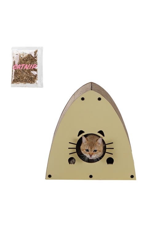 Koko 19" Modern Cardboard Triangle Cat Cave Scratcher with Catnip