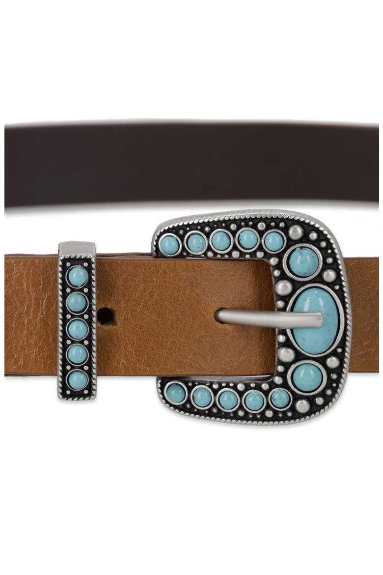 Thelma Turquoise Leather Belt, Alternate, color, Light Brown