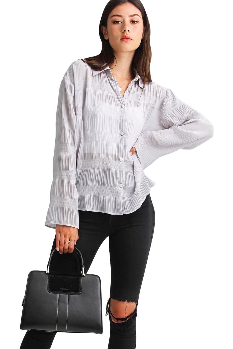 Yoko Shirred Chiffon Blouse, Alternate, color, Grey
