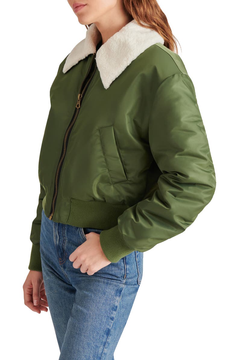 Steve Madden Fleece Trim Nylon Bomber Jacket, Alternate, color,