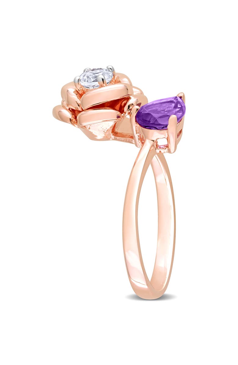 DELMAR Pear Cut African Amethyst & White Topaz Rose Ring, Alternate, color, 