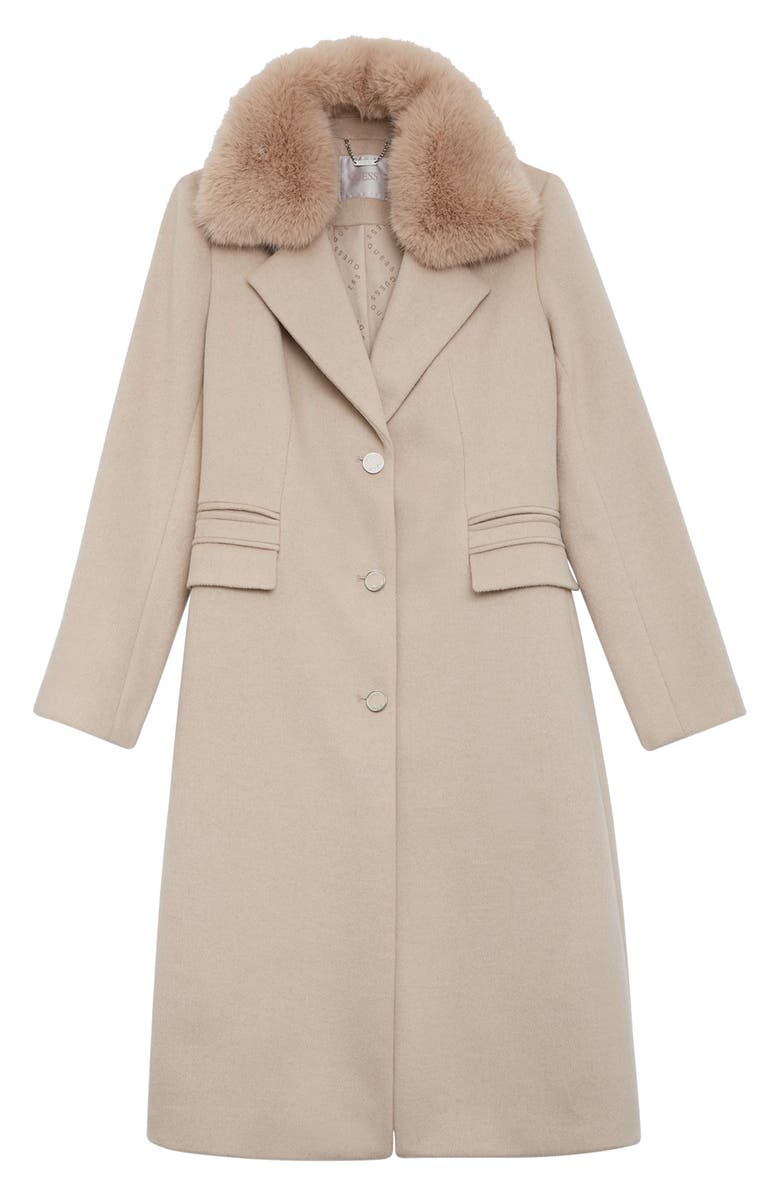 GUESS New Laurence Coat with Detachable Faux Fur Collar, Alternate, color, Brown