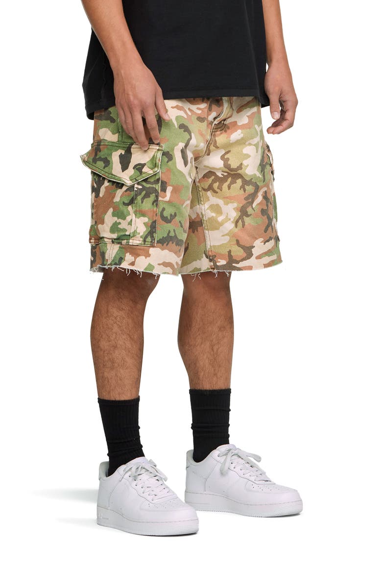 PURPLE BRAND Camo Raw Edge Stretch Twill Cargo Shorts, Alternate, color, 