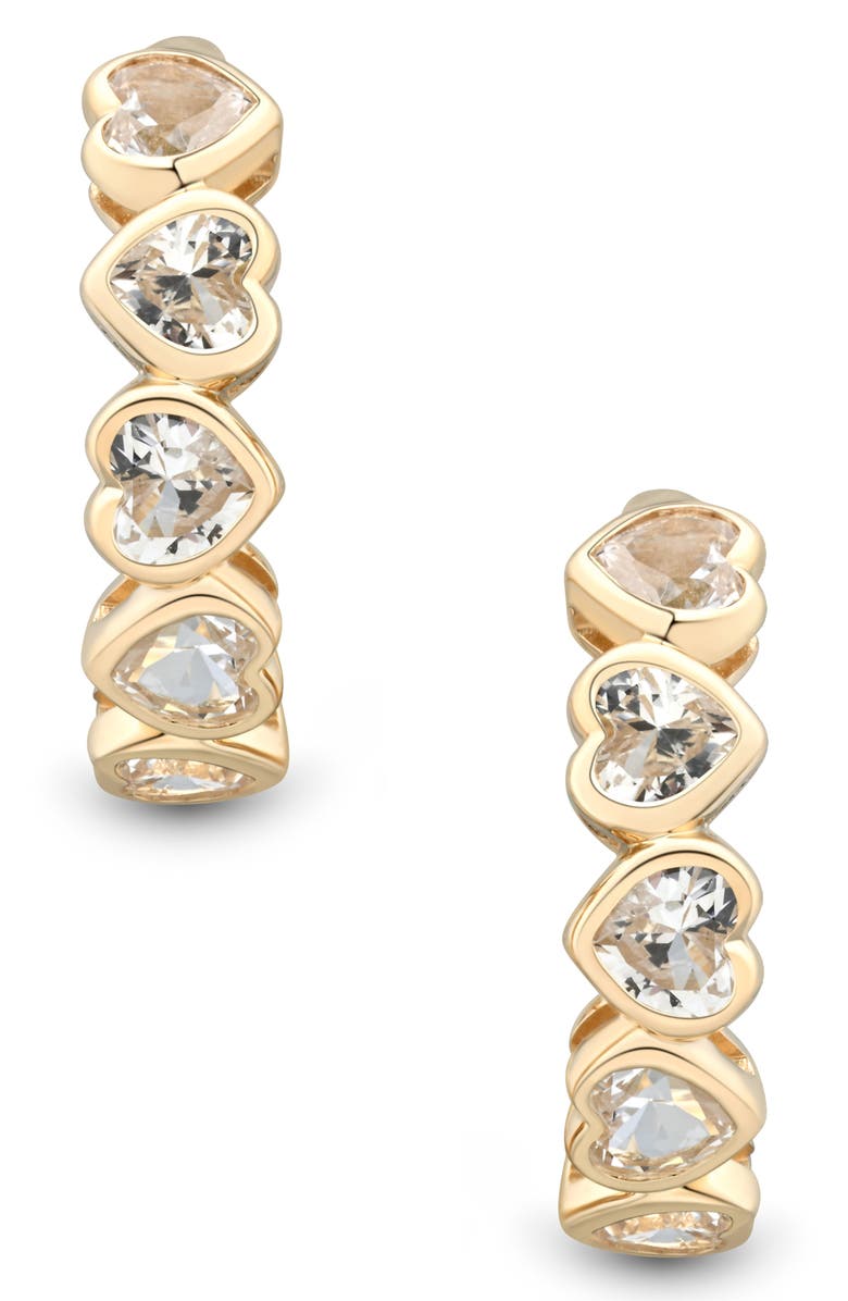 Frankie & Zoe 14K Yellow Gold Lab Grown White Sapphire Heart Huggie Hoop Earrings, Alternate, color, 