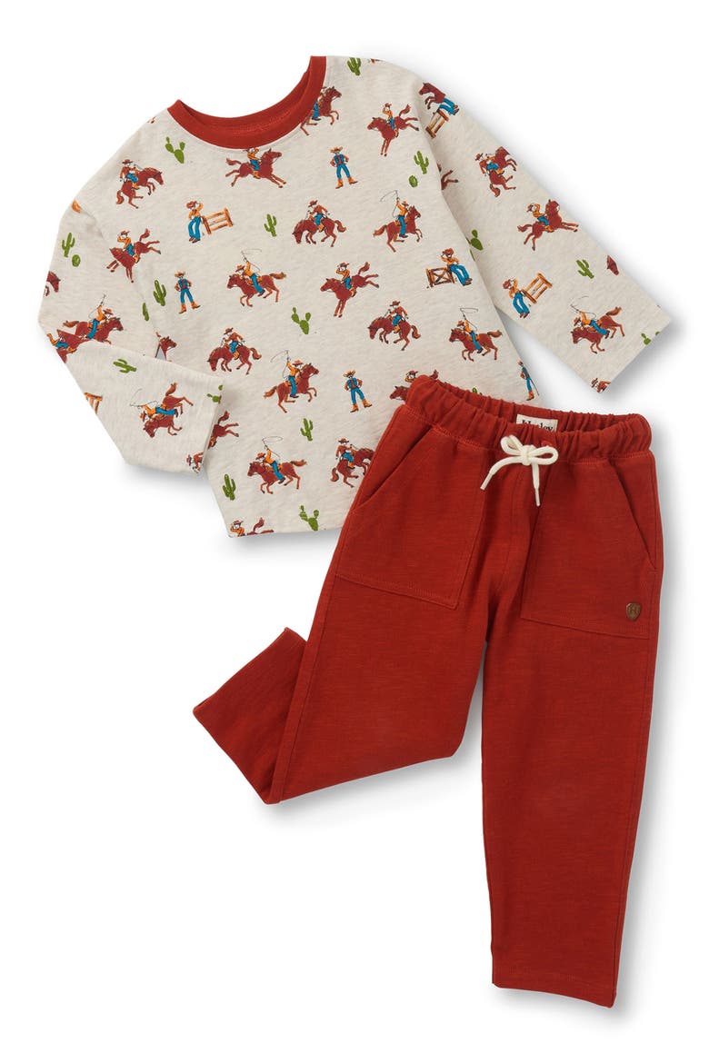 On the Ranch Print Long Sleeve T-Shirt & Sweatpants Set, Main, color, OATMEAL MELANGE
