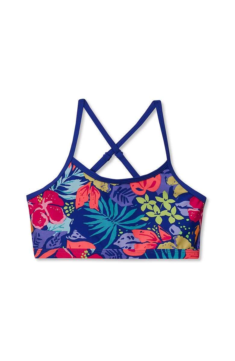 Lands' End Girls Chlorine Resistant Criss Cross Bikini Top, Alternate, color, Tropical Floral/Dazzling Blue