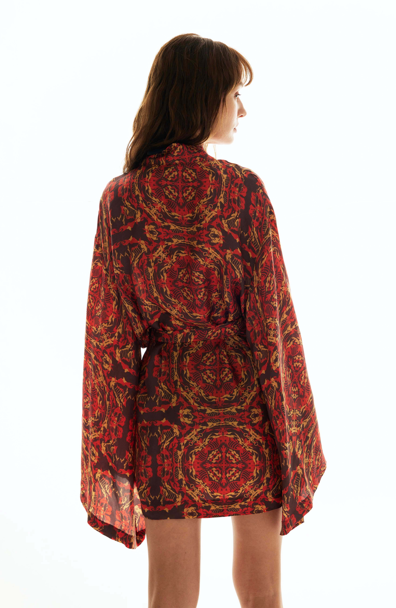 Je Te Veux ABSTRACT KIMONO, Alternate, color, Red / Brown