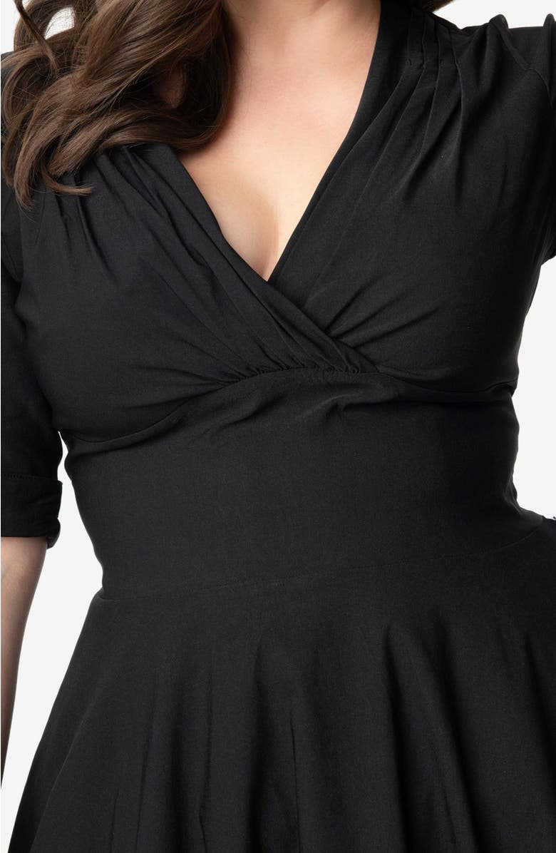 Unique Vintage Plus Size Half Sleeve Surplice Delores Swing Dress, Alternate, color, Black