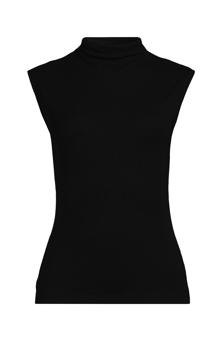 Lands' End Cap Sleeve Drapey Rib Fitted Funnel Neck Tank, Alternate, color, Black