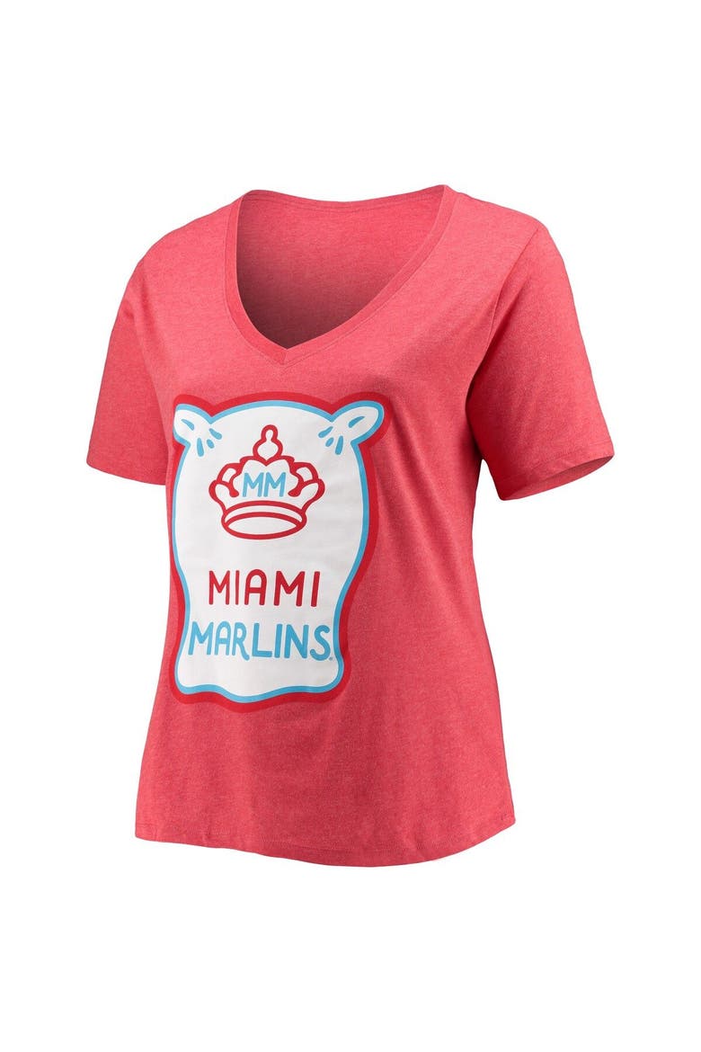 Women's New Era Heather Red Miami Marlins City Connect Plus Size V-Neck T-Shirt, Alternate, color, Heather Red