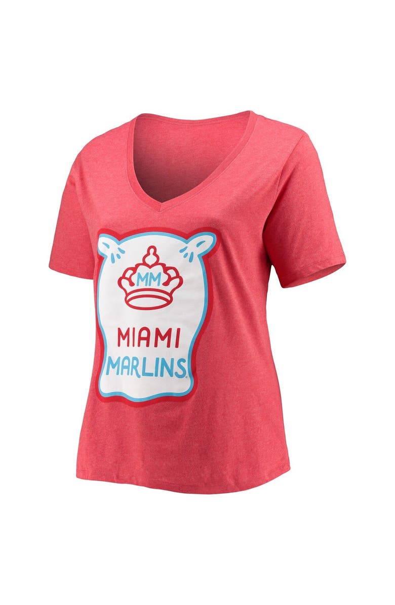 New Era Women's New Era Heather Red Miami Marlins City Connect Plus Size V-Neck T-Shirt, Alternate, color, Heather Red