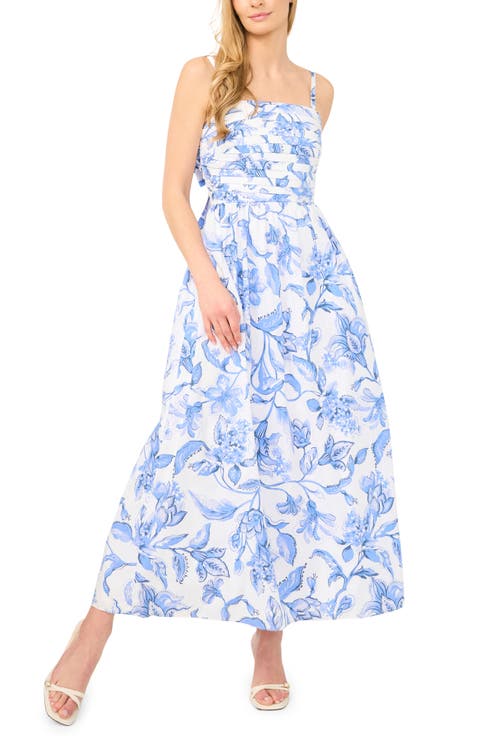 Pleated Back Cutout Cotton Maxi Sundress (Regular & Petite)