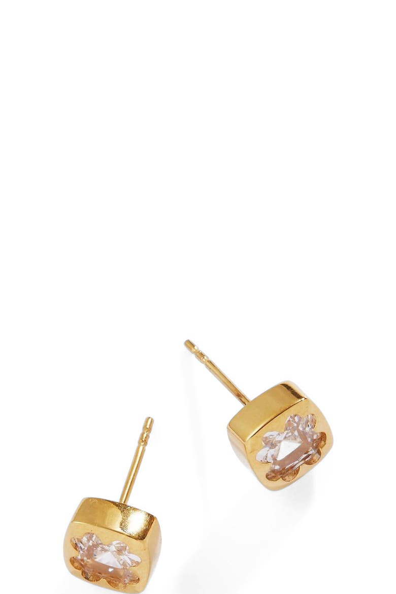 Crystal Clover Mini Stud Earrings, Main, color, Gold